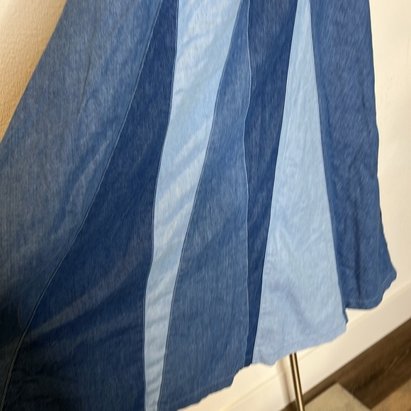Love The Label Anthropologie Color Blocked Denim Midi Prairie Skirt - Picture 4 of 6